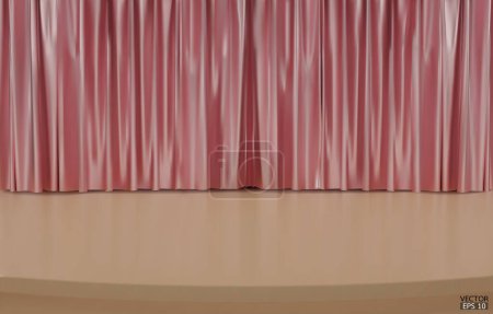 Téléchargez les illustrations : Scène de théâtre vide avec rideaux de velours rose. Rideau de scène métallique rose fermé et plancher en bois. Scène d'opéra drapé toile de fond, Concert grande ouverture ou cinéma en coulisses. Illustration vectorielle 3D. - en licence libre de droit