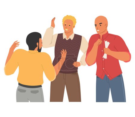 Illustration for Group conflict vector illustration. Angry workers yelling at each other. Aggressive man arguing and shouting with negative emotion. Misunderstanding in collective - Royalty Free Image