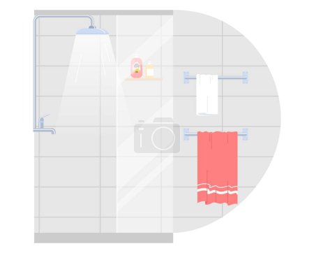Ilustración de Muebles de la cabina del cuarto de baño interior del hotel con ducha y colgado ilustración del vector torre. Minimalista moderno baño vacío - Imagen libre de derechos
