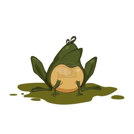 Illustration for Cartoon isolated frog. Funny fat toad in a green swamp puddle. Crazy distrustful character. Comic reptile art. Vector illustration - Royalty Free Image