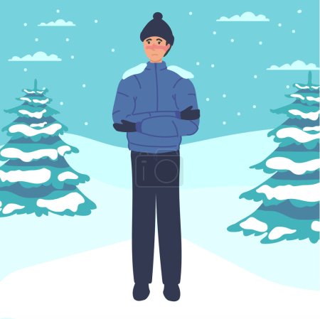 L'homme a gelé. Bannière concept Frostbite. Illustration de bande dessinée de bannière de concept vectoriel de gelures pour la conception Web.