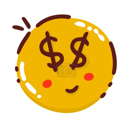 Illustration for Smiling emoji in the eyes money dollars, - Royalty Free Image