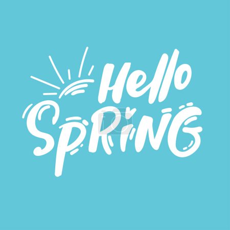 Illustration for Hello Spring hand sketched logotype, badge typography icon. Lettering spring season with leaf for greeting card, invitation template. Retro, vintage lettering banner poster template background - Royalty Free Image