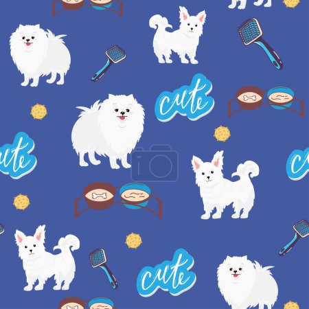 Illustration for Texture seamless cute puppy lapdog white textile for children, - Royalty Free Image