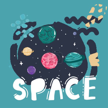 Ilustración de Fondo espacial horizontal con forma abstracta y planetas. Diseño web. espacio explorando. ilustración vectorial - Imagen libre de derechos
