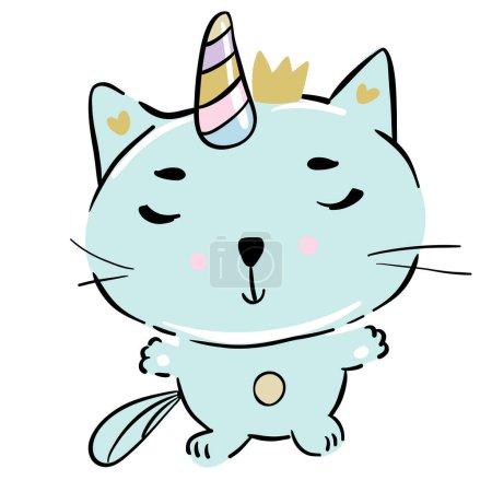 Illustration for Vector illustration of cute white cat unicorn or caticorn life activity planner including working, shopping, cooking, driving, working out, etc - Royalty Free Image