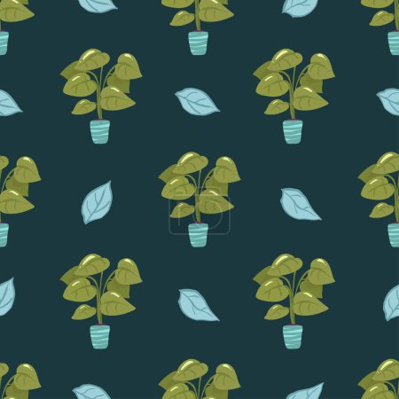 Illustration for House plants seamless pattern. Trendy home decor with plants vector illustration. Flowers in pot, house interior design - Royalty Free Image