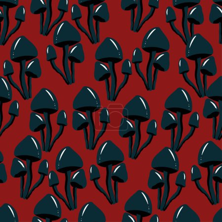 Illustration for Mushroom seamless pattern design - cute mushrooms with on red background, Colorful background for printing brochure, poster, card, print, textile,magazines, sport wear. geometric Modern trendy design - Royalty Free Image