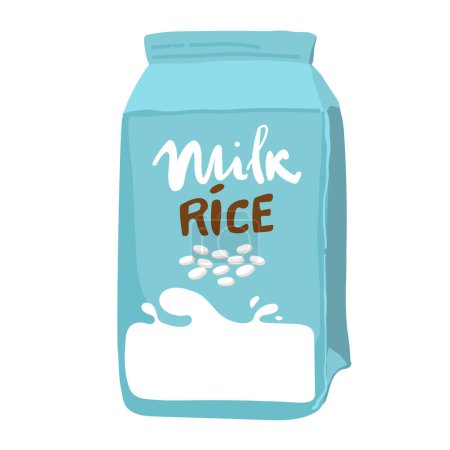 Ilustración de Vector de leche de arroz. Leche de avena. Caricatura de leche de avena sobre fondo blanco. Vector de semillas de arroz - Imagen libre de derechos