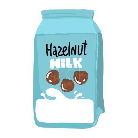 Ilustración de Vegan hazelnut milk in glass bottle, alternative non dairy drink, vector Illustration on white background - Imagen libre de derechos