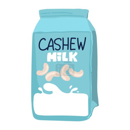 Téléchargez les illustrations : Vector illustration of a cashew milk bottle. Vegetable milk from nuts. Lactose-free milk. Vegan milk. Cashew - en licence libre de droit