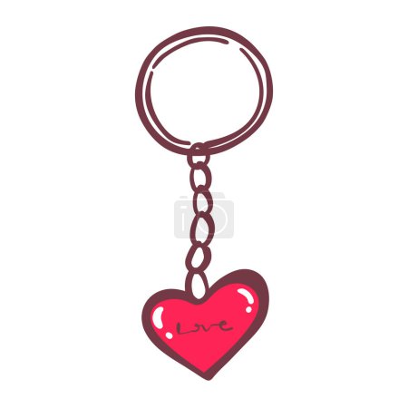 Illustration for Heart keychain design over white doodle on white. - Royalty Free Image