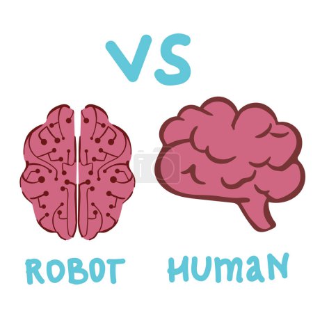 Illustration for Humans vs Robots. AI artificial intelligence and human intelligence. - Royalty Free Image