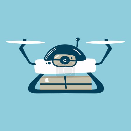 Illustration for Package Delivery Drone, Express Delivery Air Service. Flat Style. isolated on white background, - Royalty Free Image