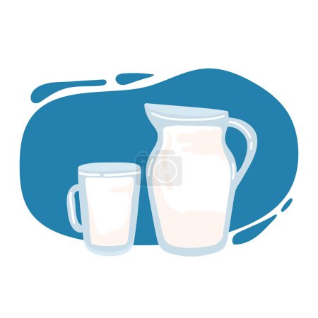 Illustration for Realistic milk splash in a glass vector illustration. Milk poured into glass on a blue background, - Royalty Free Image