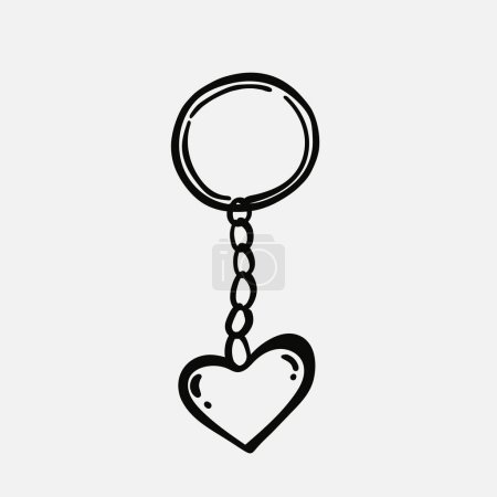 Téléchargez les illustrations : Coeur porte-clés design sur doodle blanc noir blanc - en licence libre de droit