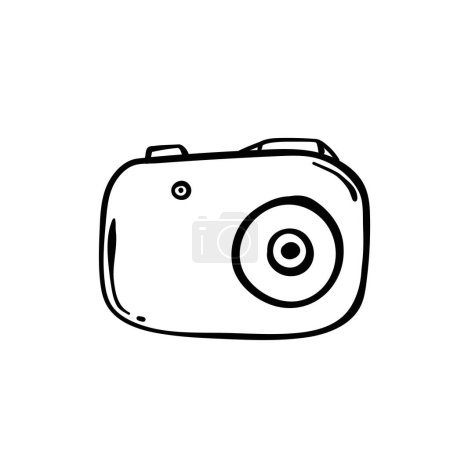 Illustration for Cute kawaii camera smiling and winking. Cartoon character photographic equipment. T shirt design element. Pink and blue camera icon. Small mirrorless camera. Vector illustration, flat, clip art - Royalty Free Image