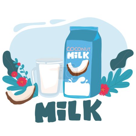 Illustration for Coconut milk bottle icon cartoon vector. Vegetable milk. Vegetarian drink - Royalty Free Image