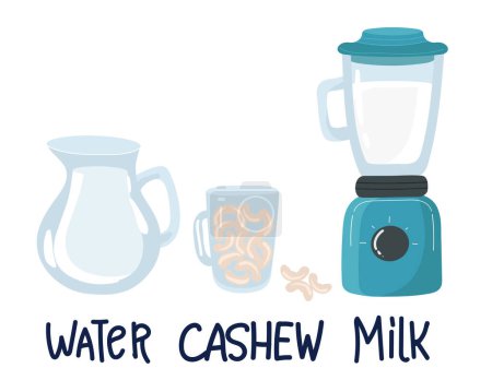 Ilustración de Vector illustration of a cashew milk bottle. Vegetable milk from nuts. Lactose-free milk. Vegan milk. Cashew. - Imagen libre de derechos