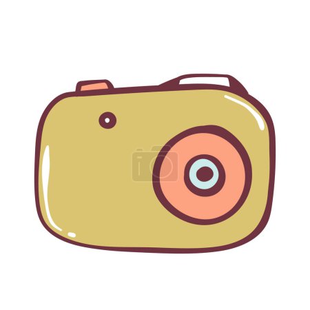 Illustration for Cute kawaii camera smiling and winking. Cartoon character photographic equipment. T shirt design element. Pink and blue camera icon. Small mirrorless camera. Vector illustration, flat, clip art. - Royalty Free Image