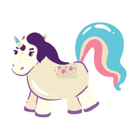 Ilustración de Conjunto de lindos unicornios de dibujos animados aislados sobre un fondo blanco - Imagen libre de derechos