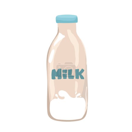 Illustration for Milk in a glass vector illustration. Milk poured into glass on a blue background, - Royalty Free Image
