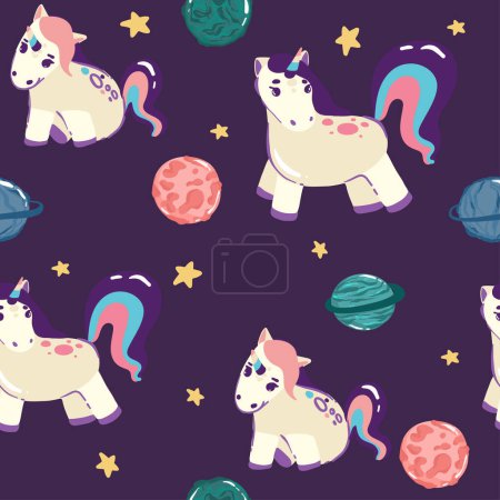Illustration for Cute unicorn, and pink background decoration. Seamless repeating pattern texture background design for fashion fabrics, textile graphics, prints etc - Royalty Free Image