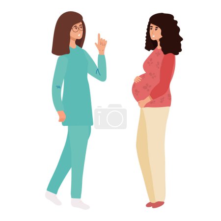 Téléchargez les illustrations : Femme enceinte au rendez-vous chez le médecin. Une femme qui attend un bébé visite un cabinet de médecin, examen pendant la grossesse. Illustration vectorielle plate en dessin animé. - en licence libre de droit