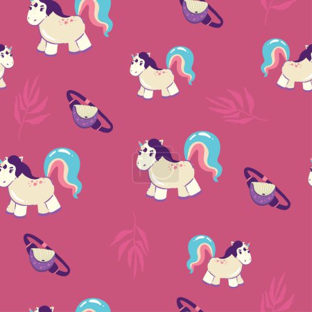 Illustration for Cute unicorn, and pink background decoration. Seamless repeating pattern texture background design for fashion fabrics, textile graphics, prints etc - Royalty Free Image