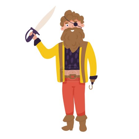 Téléchargez les illustrations : Un capitaine pirate heureux personnage de dessin animé amical pointant du doigt dessin - en licence libre de droit