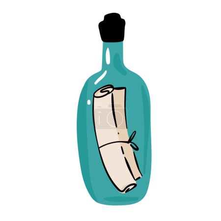 Ilustración de Mensaje en el icono de la botella en estilo de dibujos animados aislado sobre fondo blanco. Piratas símbolo stock vector ilustración. - Imagen libre de derechos