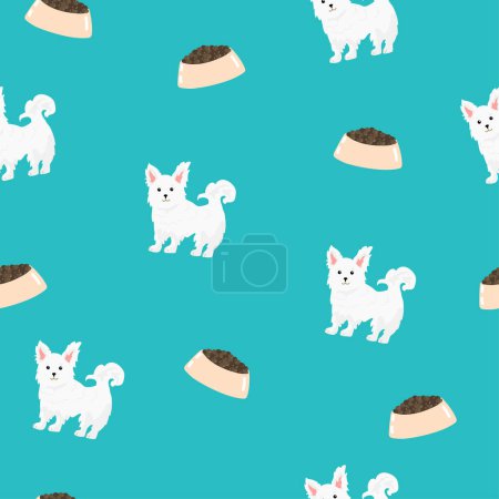 Téléchargez les illustrations : Illustration vectorielle de motif sans couture de nourriture pour chien, sur bleu. - en licence libre de droit