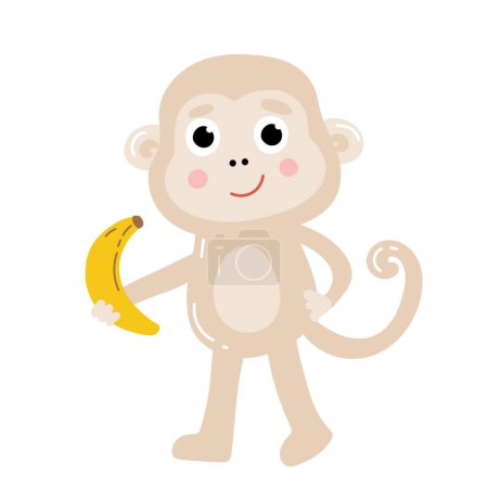 Téléchargez les illustrations : Illustration vectorielle de Mignon singe dessin animé manger banane. - en licence libre de droit
