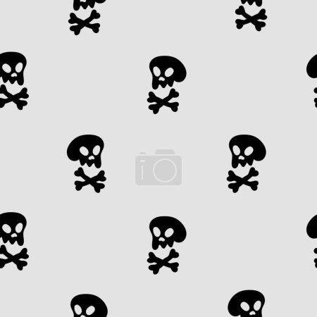 Illustration for Skulls seamless pattern, vector background with crazy sculls for Hard Rock and Rock N Roll subculture prints textile, hazard and danger, horror and death theme. - Royalty Free Image