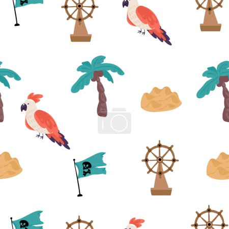 Illustration for Tropical pattern with parrots and tropical leaves. Vector seamless texture. Trendy Illustration - Royalty Free Image