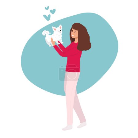 Téléchargez les illustrations : Petit ami tenant son chien et sa petite amie tenant son chat. Couple marié adoptant des animaux domestiques comme compagnon - en licence libre de droit