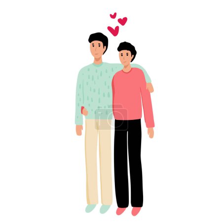 Illustration for Homosexual couple. Vector illustration of two young men embrace each other. Gay couple in love looking on each other. Gay couple in love. Isolated on white background. - Royalty Free Image