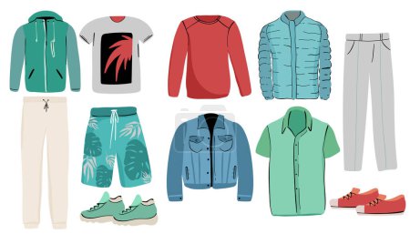 Illustration for Set of men s clothing and accessories. Fashion and style elements. Flat design vector illustration. - Royalty Free Image