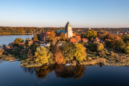 Peninsula with the Ratzeburg Cathedral in autumn