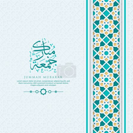 Téléchargez les illustrations : Jummah Moubarak Carte de voeux avec Calligraphie et Ornement Premium Vector - en licence libre de droit