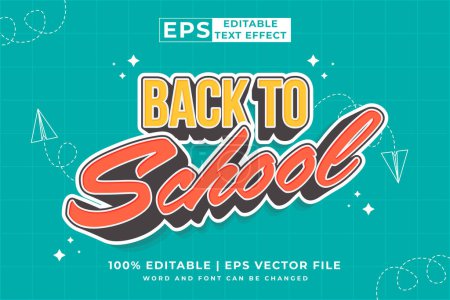 Editable text effect - Back To School 3d Cartoon template style premium vector