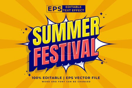 Illustration for Editable text effect summer festival 3d Cartoon template style premium vector - Royalty Free Image