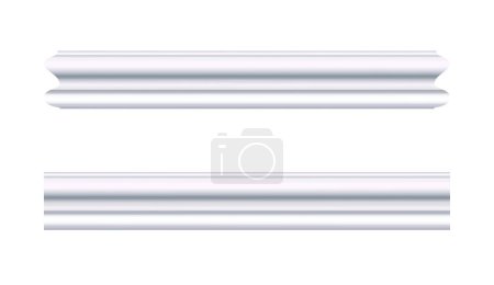 Ceiling cornice. White molding. Can be used to decorate any interior as an artistic element on house walls, ceilings, smooth surfaces. Realistic vector illustration isolated on white background