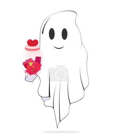 Illustration for Valentine Retro Ghost with Heart - Royalty Free Image