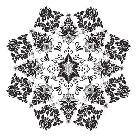 Ilustración de Encaje redondo floral ornamental blanco y negro con damasco y arabesco - Imagen libre de derechos