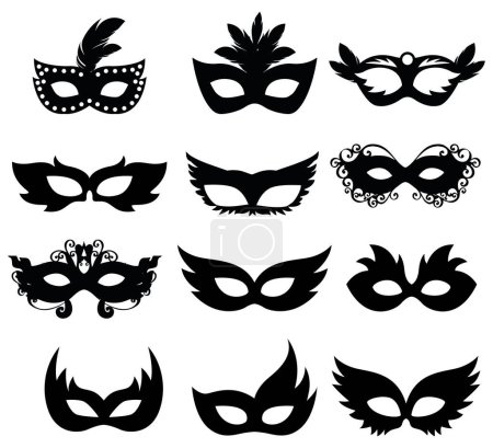 Téléchargez les illustrations : Mascarade Ball Silhouette masques vectoriels - en licence libre de droit
