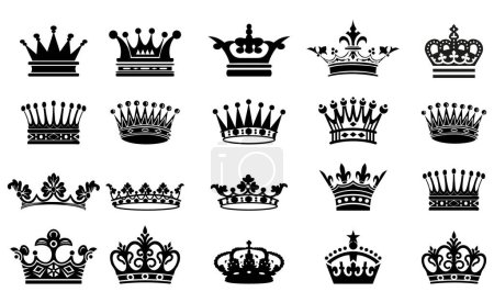 Téléchargez les illustrations : Roi royal couronne reine princesse tiare diadème prince couronne silhouette logo vectoriel illustration - en licence libre de droit