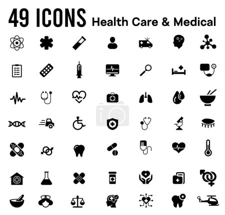 Téléchargez les illustrations : Ensemble d'icônes médicales et de soins de santé isolé sur fond blanc - en licence libre de droit