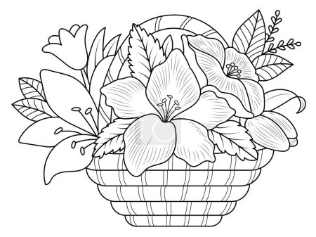 Foto de Ilustración de contorno vectorial para libro para colorear antiestrés. Un florero con ramo de flores. - Imagen libre de derechos