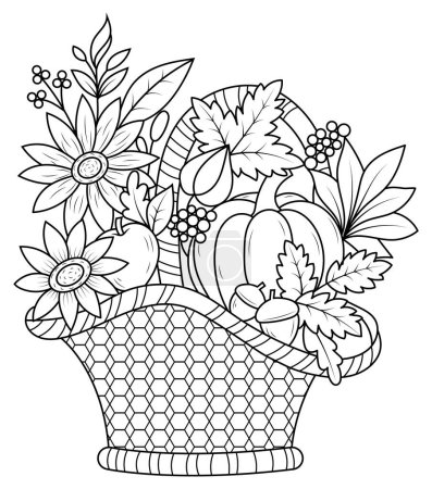 Foto de Ilustración vectorial de un florero con ramo de flores. página para colorear para adultos - Imagen libre de derechos